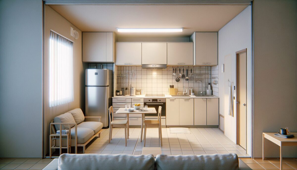 A renovated Japanese kitchen with modern appliances