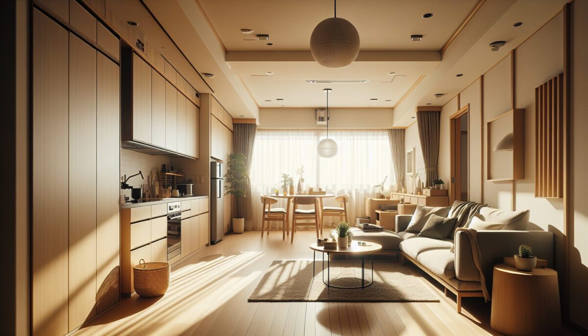 A modern Japanese living room with natural light